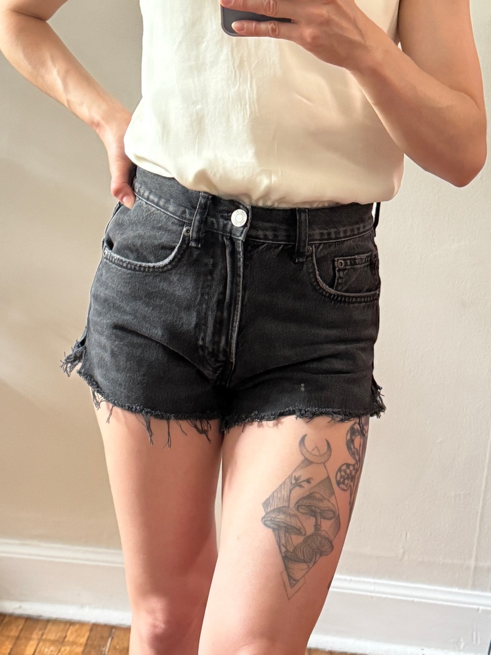 Zara Black Distressed Denim Cutoff Shorts